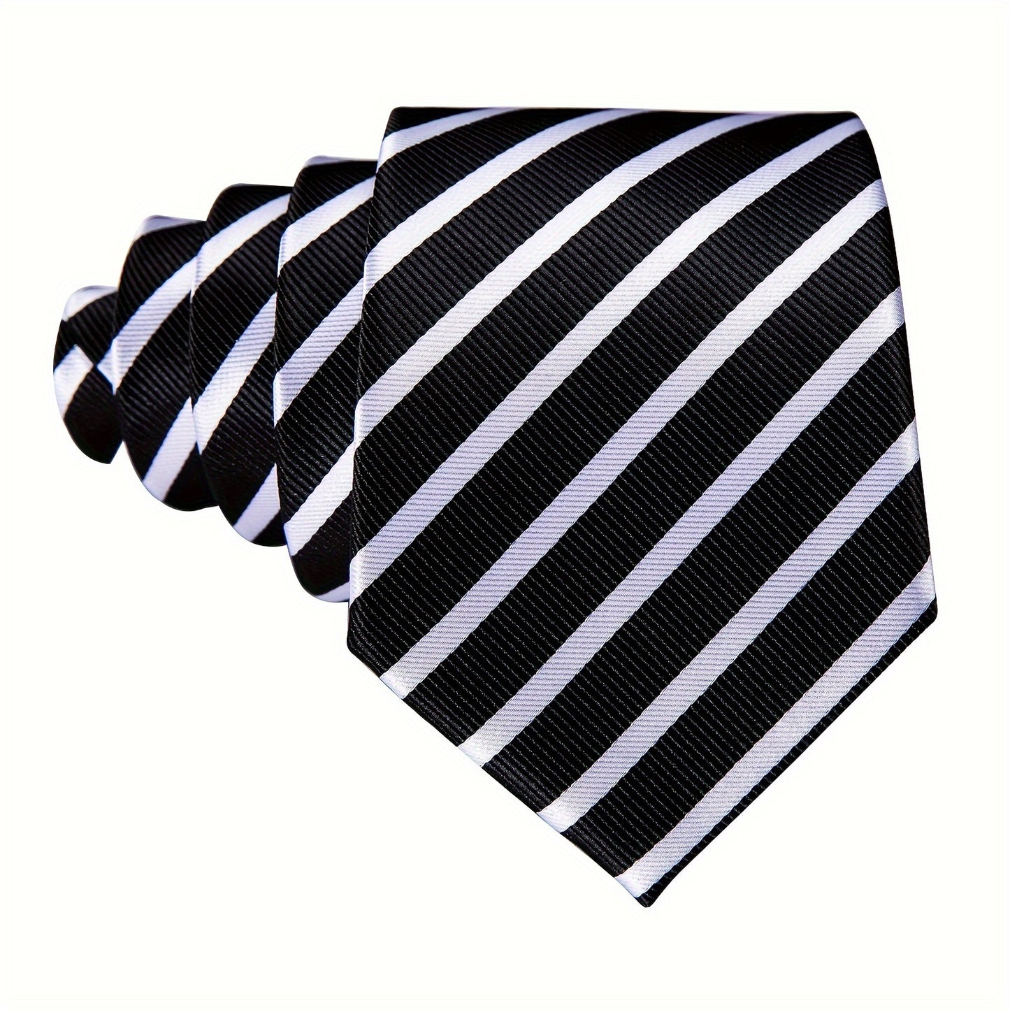 1 Set LINEZISEID Men'S Silk Tie and Accessories - Woven Striped Necktie, Matching Handkerchief, Cufflinks, and Ring Clip - Elegant Ensemble for Formal Events and Parties