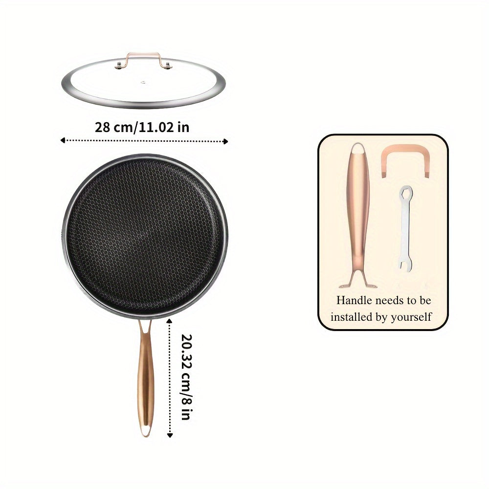 Heavy-Duty Commercial & Home Use - 11-Inch Stainless Steel Wok Fry Pan with Lid - Non-Stick Cookware, Induction & Gas Stove Compatible, Even Heat Distribution - Ideal for Stir-Fry, Pasta, Deep Frying, Searing - Durable Kitche