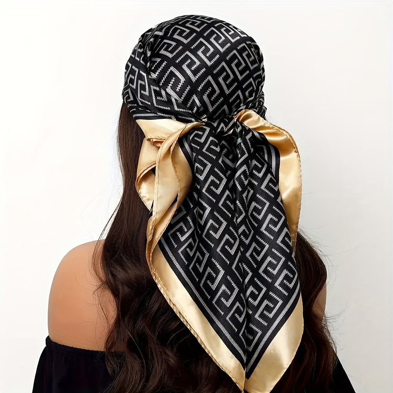 [Exquisite Head Scarf] 4pcs Exquisite Head Scarf for Women | Inspired Black Square Scarf with Golden & Zebra Print - Glamorous Headwear for Any Occasion