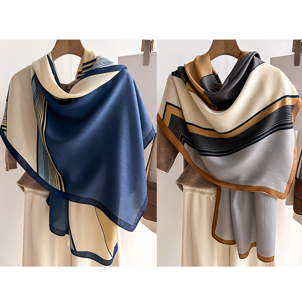 1/2pcs Color-Block Fashion Geometric Plaid Scarf, Durable Medium Thickness Warm Neck Warmer and Stylish Shawl for Air Conditioned Rooms