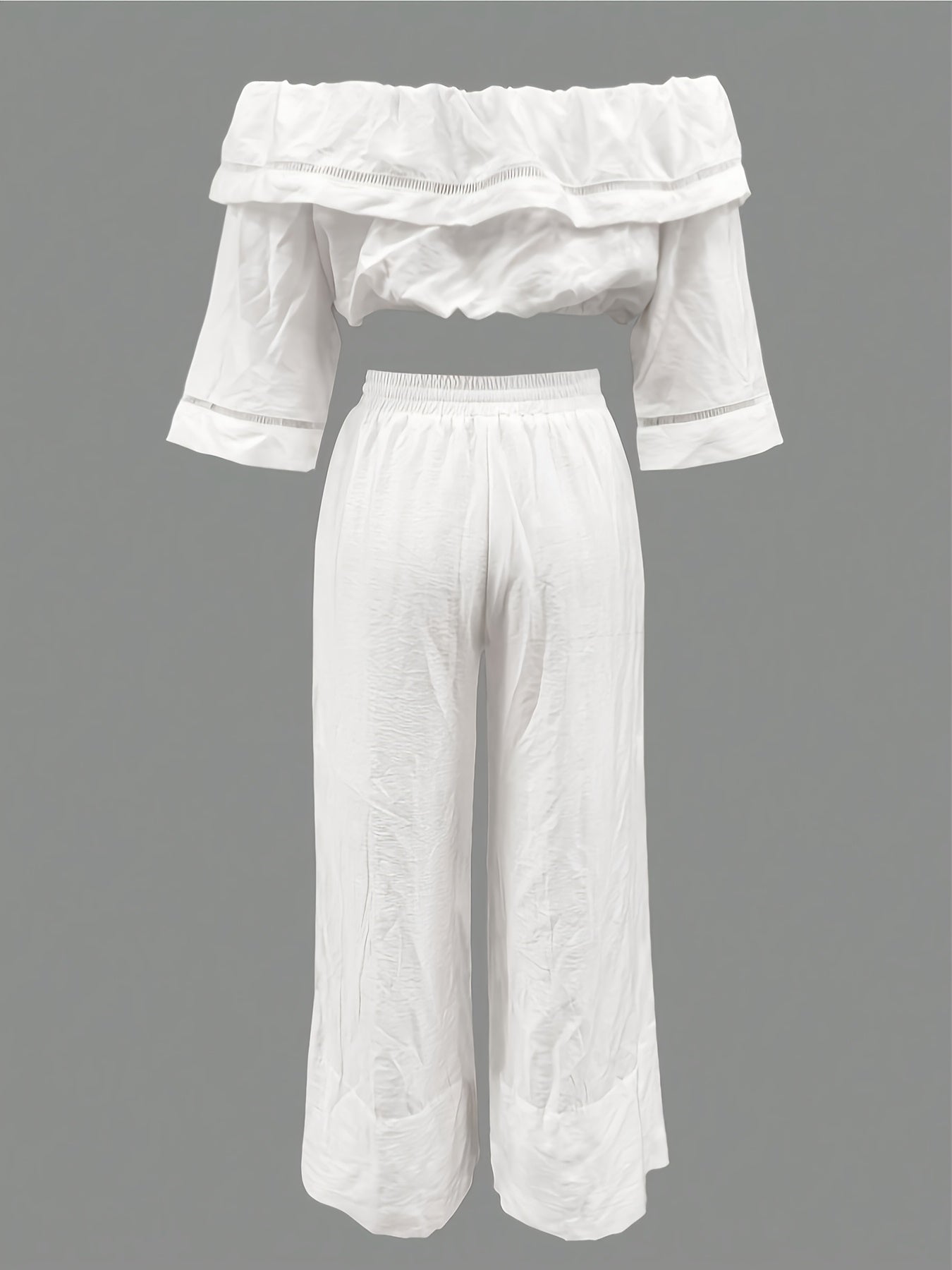 New Elegant Style Products In 2025, 2pcs Set Of Casual And Elegant Clothes For Women, Suitable For All Seasons To Wear, One-shoulder Off-shoulder Solid Color Top And Strap-on Straight-leg Pants Suit
