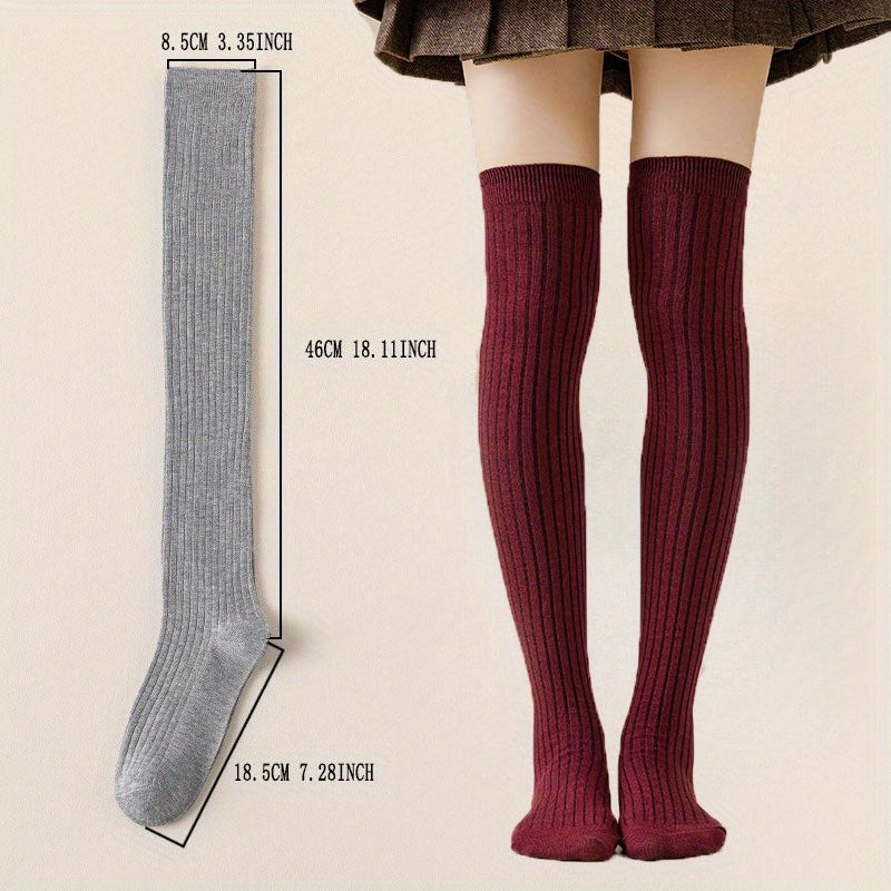 [Japanese Knee Socks] 2/4 Pairs Women'S Japanese Style Over Knee Socks - Solid Color Drawstring, Ribbed Texture, Perfect for Outdoor, Christmas, and Holiday Gifts, Festive Gift Socks | Ribbed Texture Socks | Socks, Cute Socks