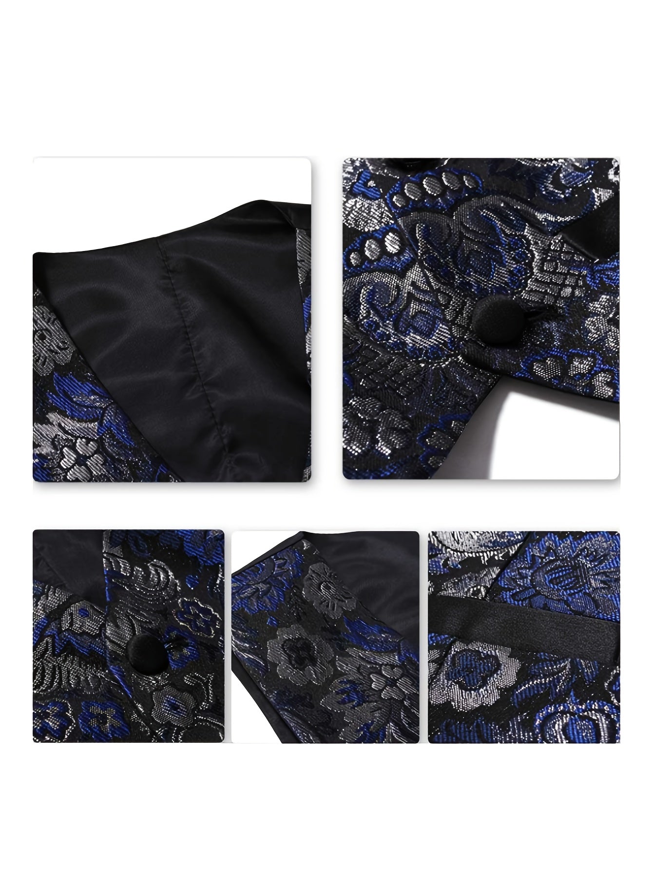 Navy Blue & Black 2025 Men's Floral Print Suit - Elegant Long Sleeve with Lapel Collar, Button-Up Blazer & Trousers for Weddings, Parties, Dates - Premium Fabric, Formal Attire, Date Night Outfit, Classic Fashion, Sophisticat