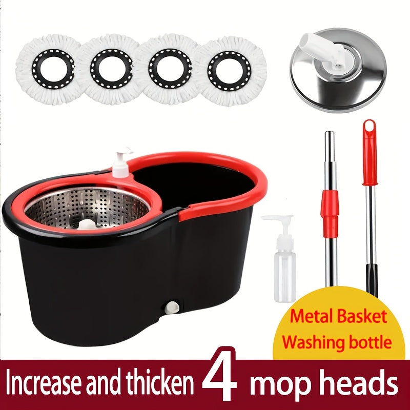 Mop Bucket Set, Spin Mop And Bucket With Wringing System, Bathroom Mop Bucket, 360° Spin Mop System With 4 Ultra-Fine Fiber Mop Replacement Heads, Suitable For Living Room, Bedroom, Kitchen, For Hardwood Tile Marble Floors