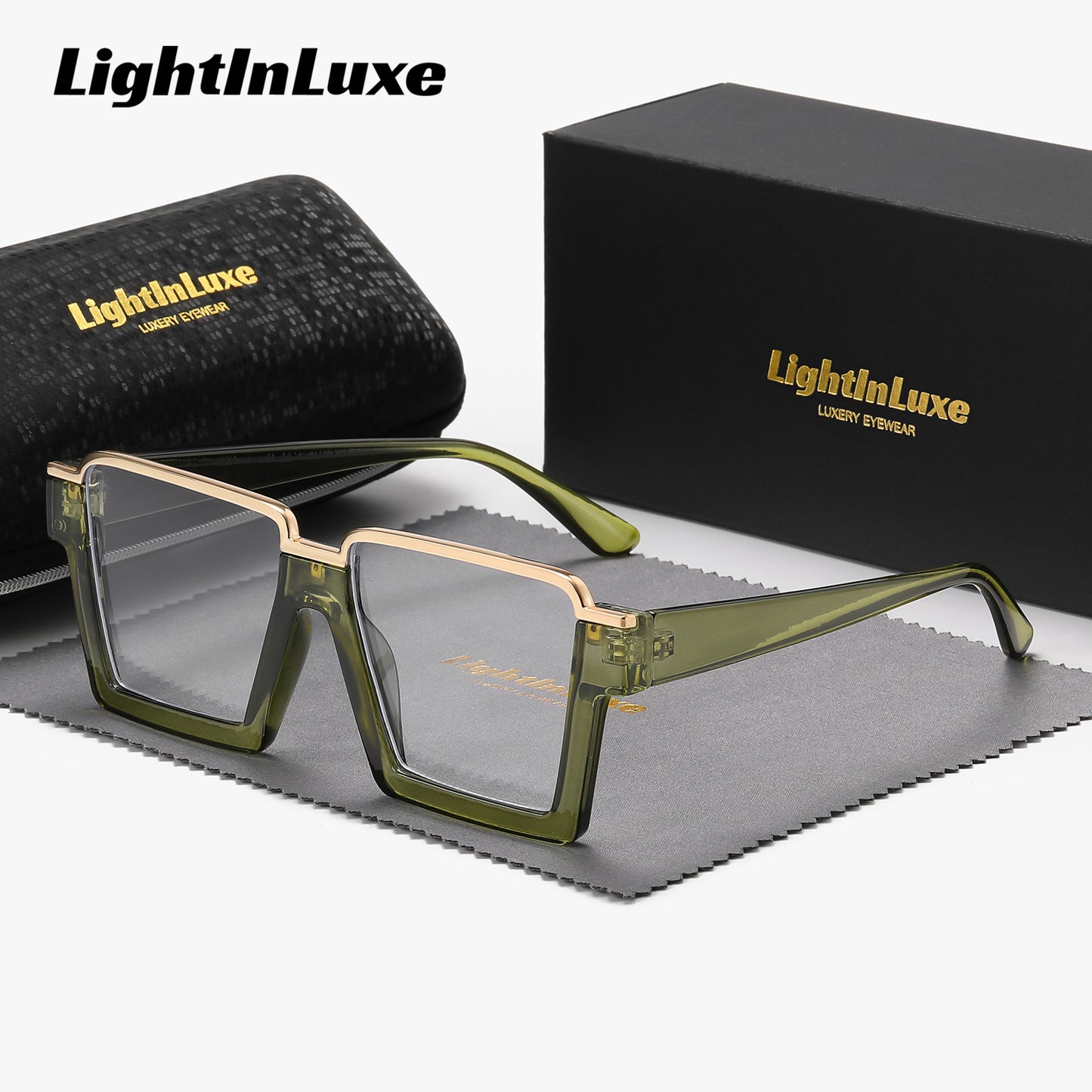 LightInLuxe Unisex Fashion Semi-Rimless Clear Glasses - Outdoor Leisure Anti-Blue Light Square Clear Glasses with Golden Accents, Casual Style, Anti-Glare Lenses, Comfortable Fit, Outdoor Glasses|SemiRimless Glasses|Durable G