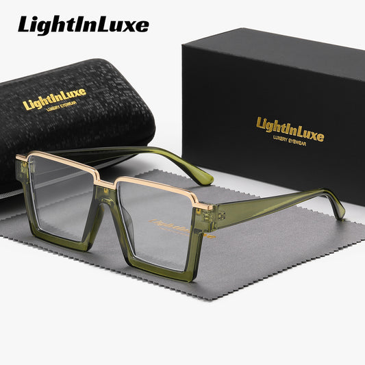 LightInLuxe Unisex Fashion Semi-Rimless Clear Glasses - Outdoor Leisure Anti-Blue Light Square Clear Glasses with Golden Accents, Casual Style, Anti-Glare Lenses, Comfortable Fit, Outdoor Glasses|SemiRimless Glasses|Durable G