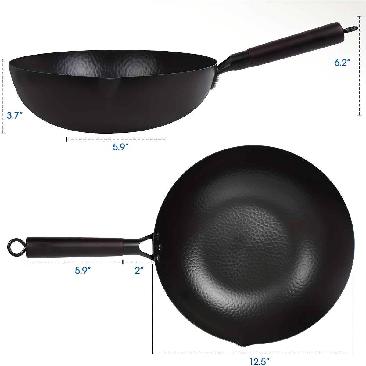 13.4 Inch Hand-Forged Cast Iron Wok with Lid & Spatula - Non-Stick, Durable Carbon Steel for Electric, Induction & Gas Stoves - Perfect for Stir-Fry, Steak & More - Includes User Guide Video, Kitchen Essential | Traditional K