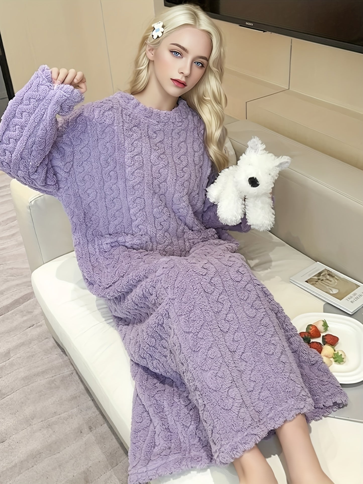 [Ultra-Soft Sleeprobe] Ultra-Soft Women's Heavy-Duty Coral Fleece Sleeprobe | Long Robe with Pockets, Non-Sheer Winter Nightgown for Cold Weather, Machine Washable Loungewear for Home, Spa, Lounge - Plush Robe, Cozy Home Atti