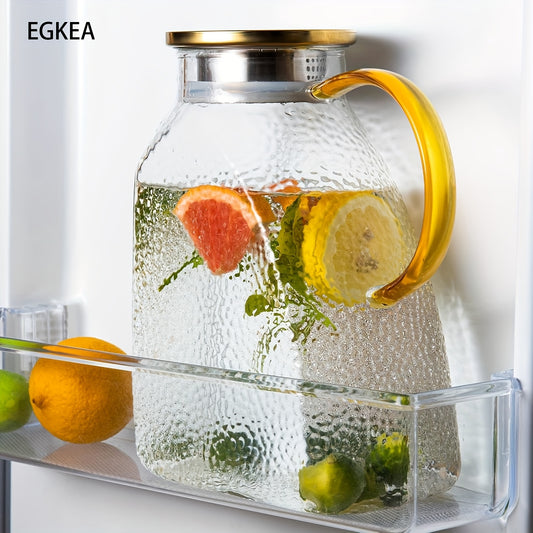 EGKEA 1 Set, 1.8 Liter 60oz Glass Pitcher with Lid and Spout, 1.8 Liter 60oz Glass Pitchers with Handle and Lid, Jug Water Pitchers for Fridge, Carafe Jar for Hot/Cold Water, Iced Tea, Juice, Coffee, Milk, Beverage