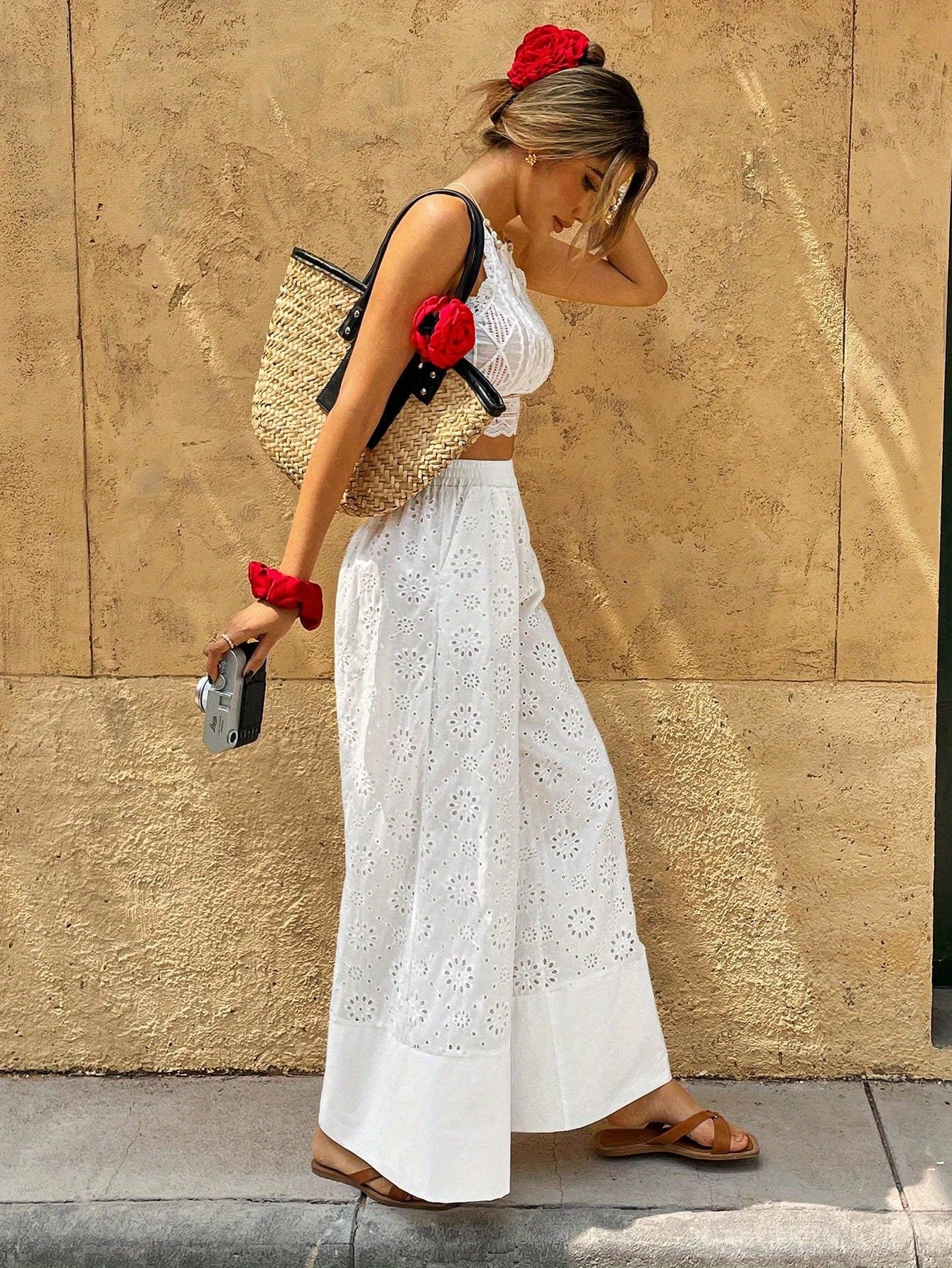 [Elegant High-Waisted Pants] Women's Elegant High-Waisted Wide-Leg Pants | Solid Color Non-Stretch Trousers for Autumn/Winter, Machine Washable Office & Casual Wear, Elegance Collection, Winter Trousers, Floral Pattern Trouse