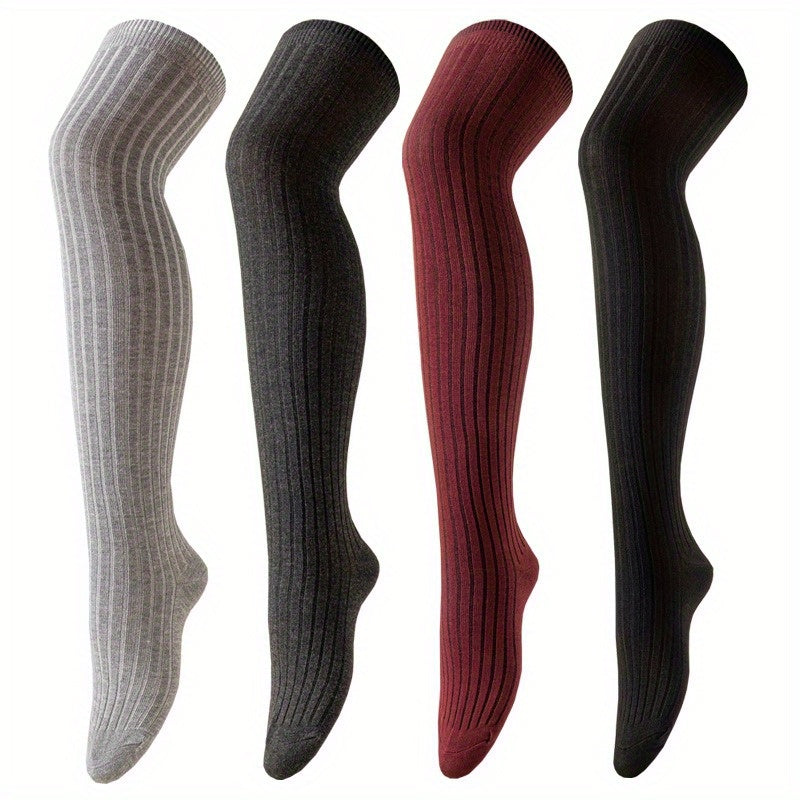 [Japanese Knee Socks] 2/4 Pairs Women'S Japanese Style Over Knee Socks - Solid Color Drawstring, Ribbed Texture, Perfect for Outdoor, Christmas, and Holiday Gifts, Festive Gift Socks | Ribbed Texture Socks | Socks, Cute Socks