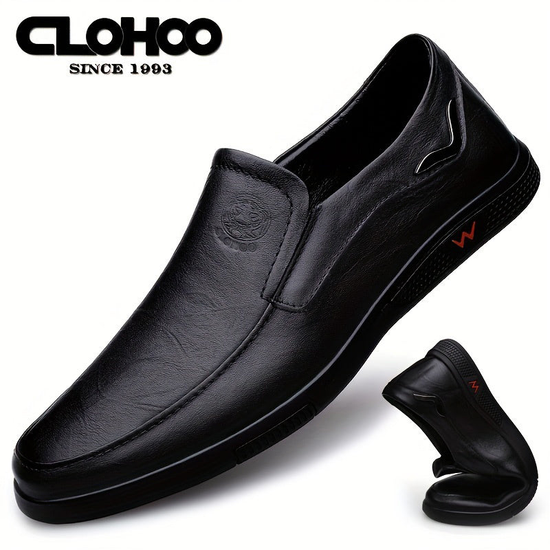 CLOHOO Men's Slip-On Casual Shoes - Genuine Leather Upper, Rubber Sole with PU Cushioned Insole, All-Season Comfort for Business , Brown/Black, Casual Footwear | Classic Slip on | Rubber Sole Footwear