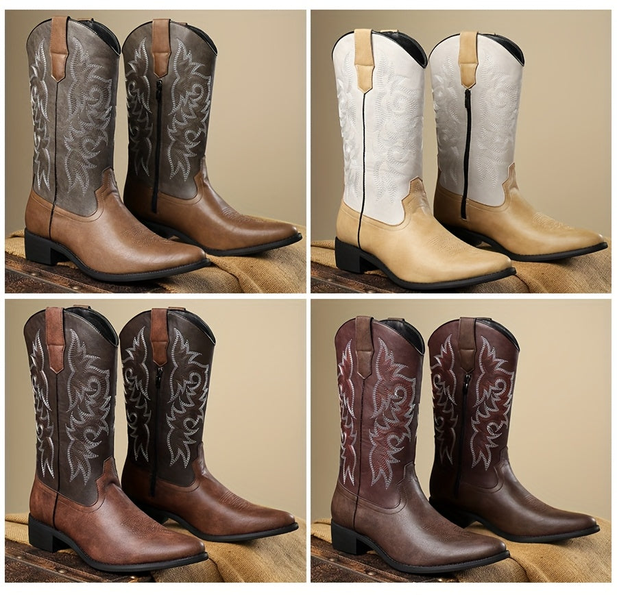 [Father's Day, Cowboy Boots] Father's Day Gift | Men's Retro Western Cowboy Boots | Embroidered Tall Chelsea Boots