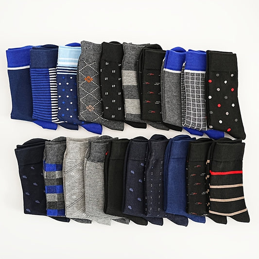 [10 Pairs Men's Socks] 10 Pairs of Men's Casual Business Socks | Fashionable, Breathable, Comfortable, Soft Mid-Calf Socks for Spring, Autumn, Winter | Formal, Daily Casual, Outdoor Sports Wear | Perfect Gift for Family and F