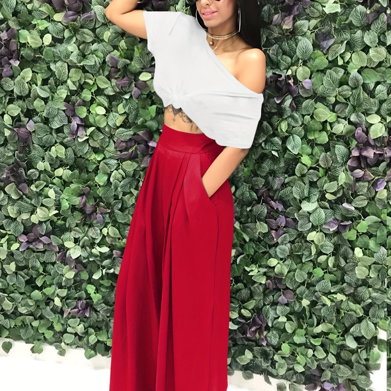 Loose Straight Flare Pants, Casual Pocket High Waist Solid Wide Leg Fashion Comfy Pants, Women's Clothing