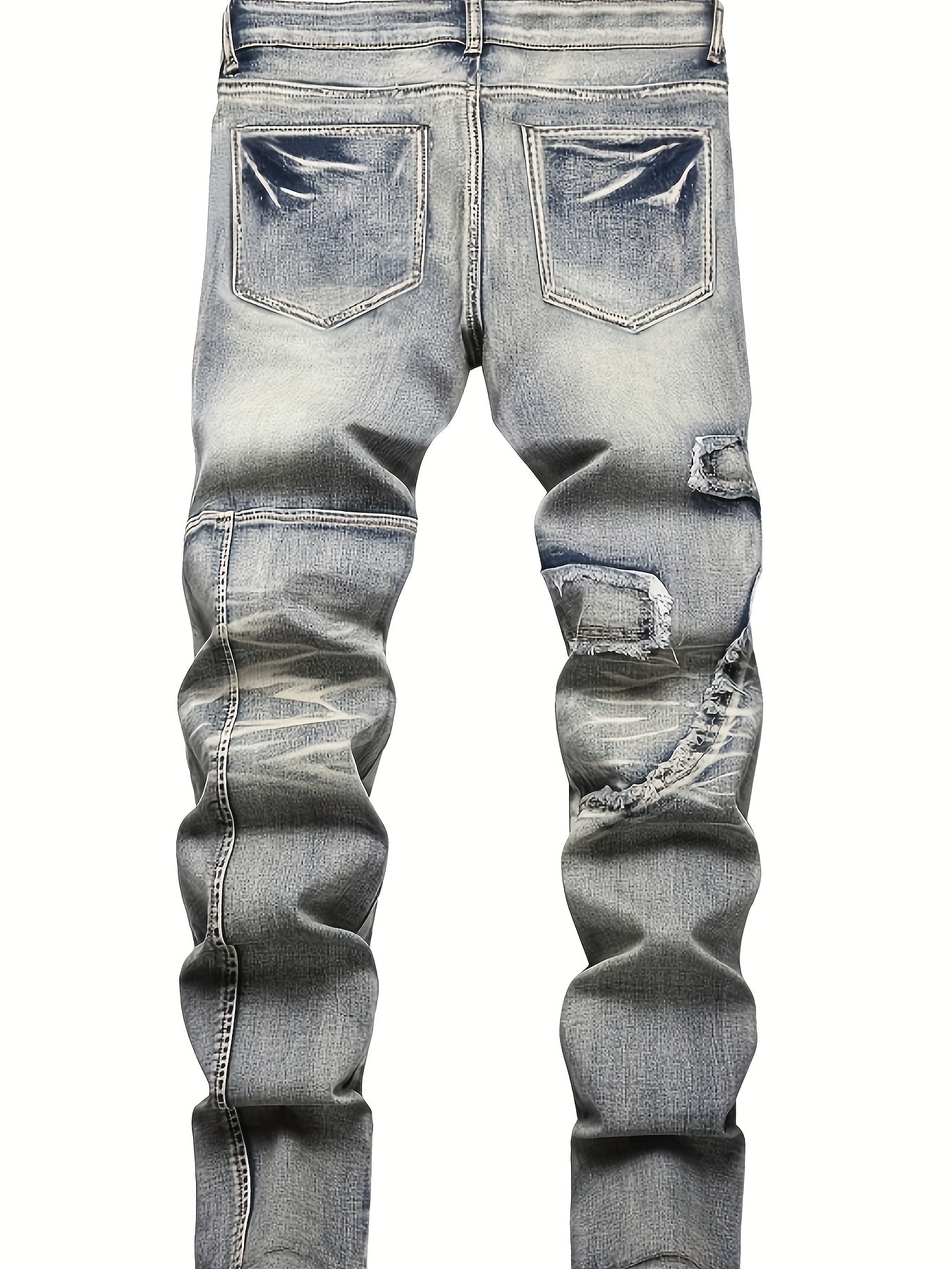 Men'S Mid-waist Vintage Washed Process Frayed Elastic Denim Skinny Jeans