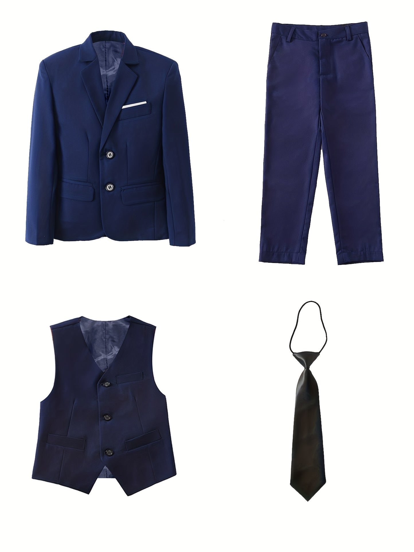 Mosedou Boys 4pcs Suit Set Blazer&Waistcoat&Pants&Tie 2-16Yrs Kids Formal Wear British Style Wedding & School Outfit Boys' Suits 4pcs Sets Teens Formal Suits for Vest&Tie Wedding Flower Boy Attire