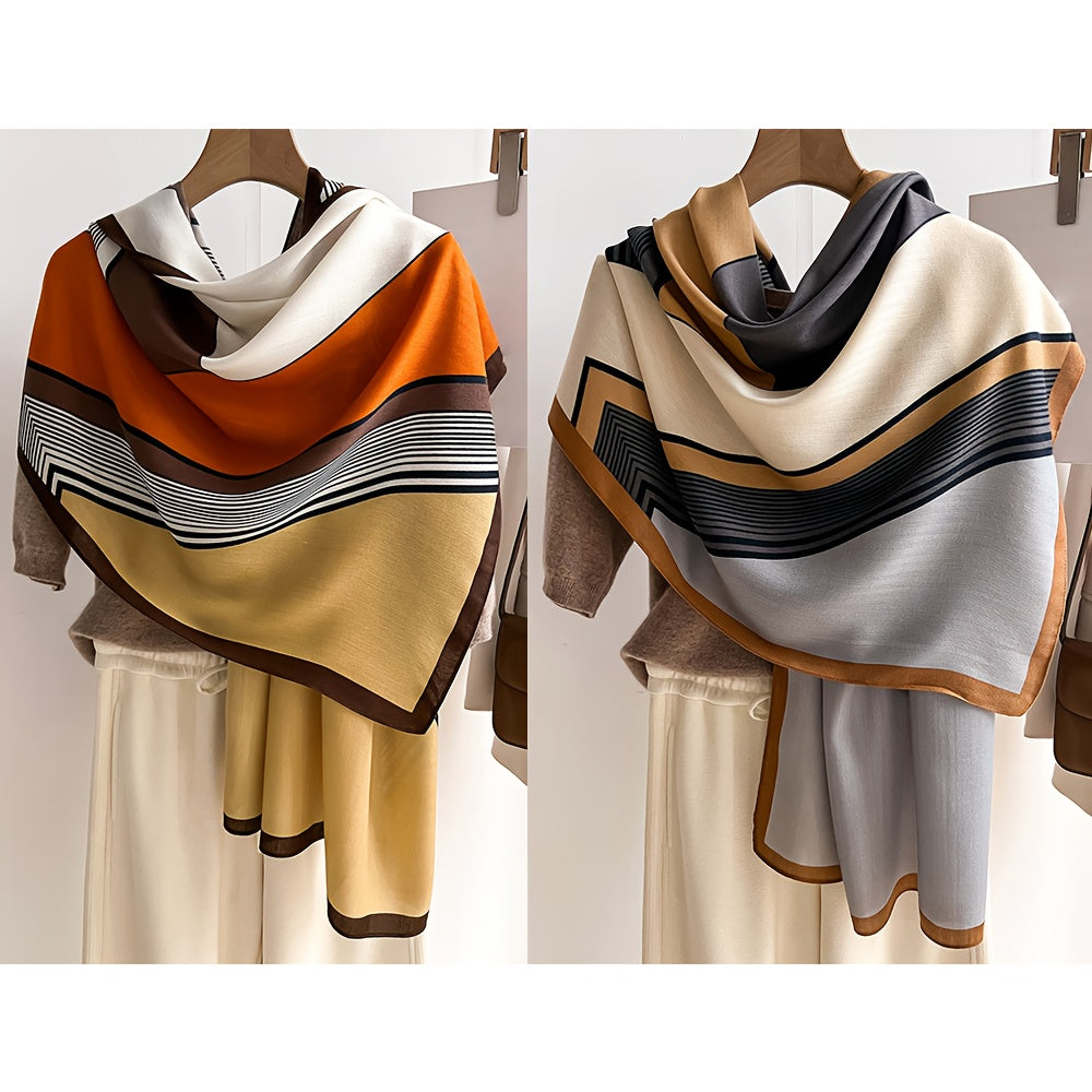 1/2pcs Color-Block Fashion Geometric Plaid Scarf, Durable Medium Thickness Warm Neck Warmer and Stylish Shawl for Air Conditioned Rooms