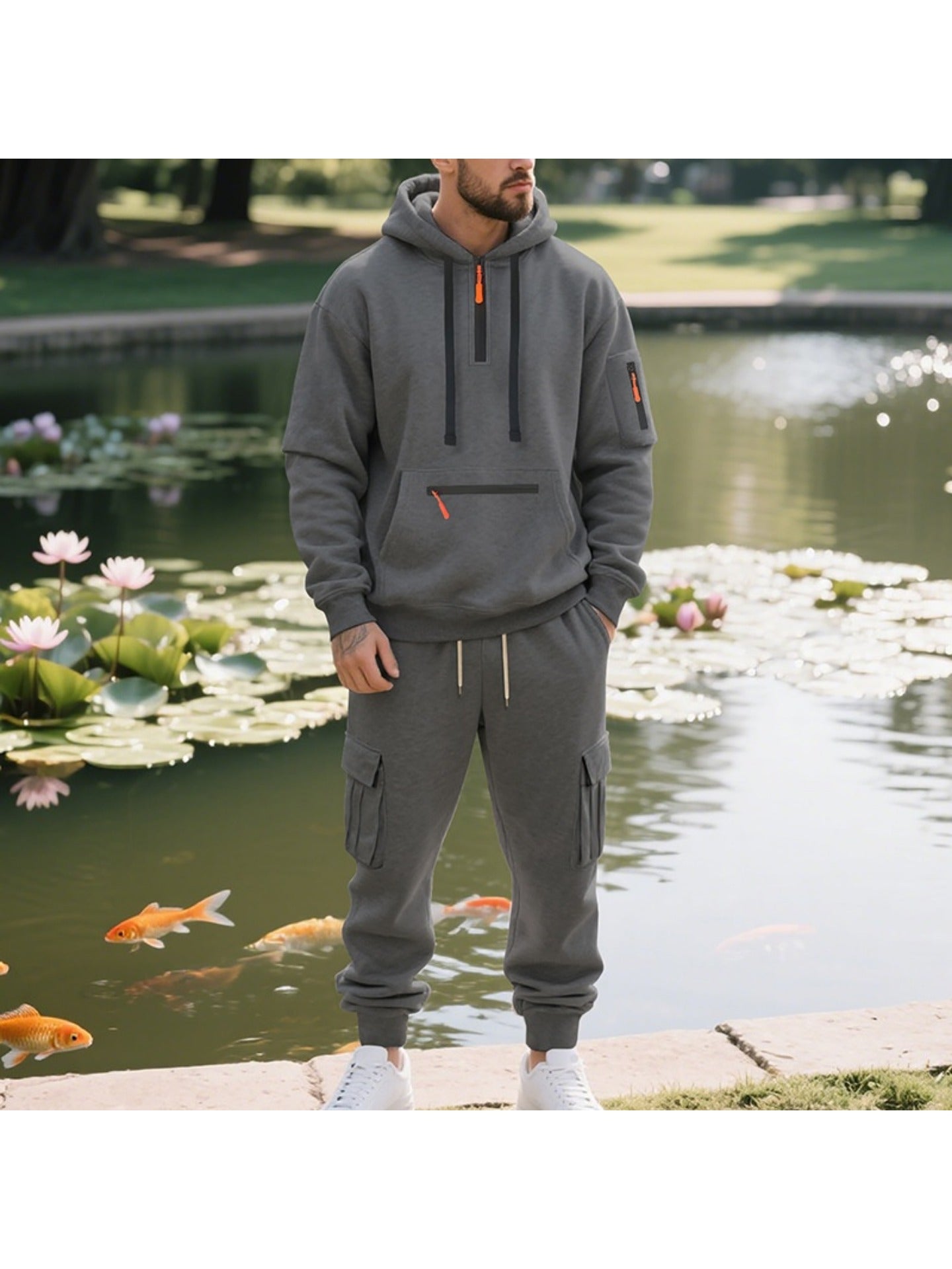 1 Set 2pcs Men's Athletic Casual Tracksuit - Fleece Lined Hooded Long Sleeve Pullover Sweatshirt & Pocketed Sports Pants, Warm Fleece Lining with Breathable Fabric, Perfect for Daily Wear, Outdoor Activities, Home Leisure - M