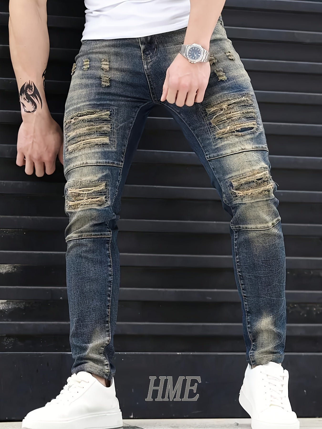 HME, Men's Slim-fit Stylish Ripped Jeans