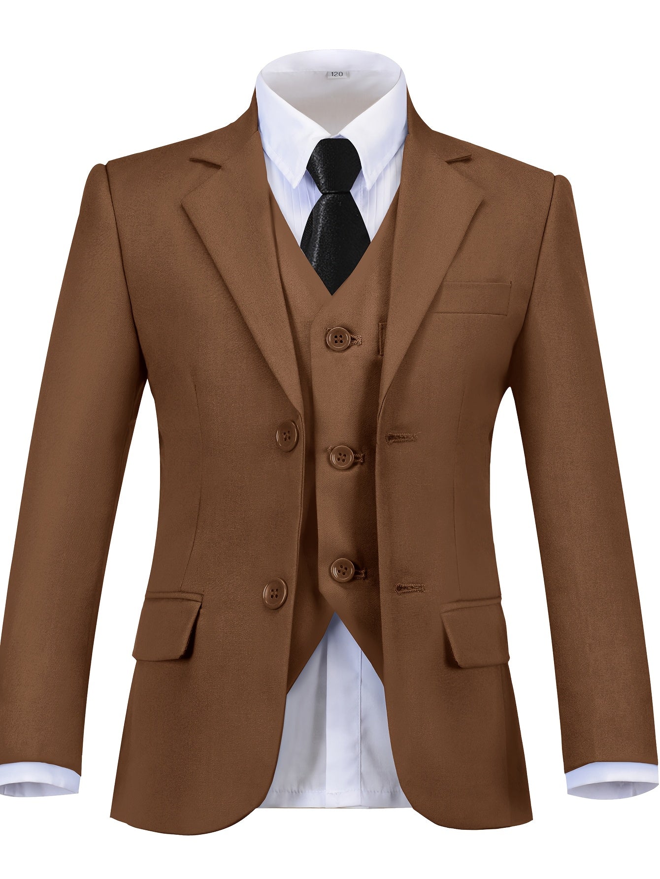 Boys' 3-Piece Suit Set: Slim-Fit Solid Green Jacket, Vest & Pants with Pockets - All-Season Formal Party Wear, Long Sleeve, Regular Sleeve Design, Formal Attire for Boys, Party Attire, Classic Lapel Collar, Durable Fabric