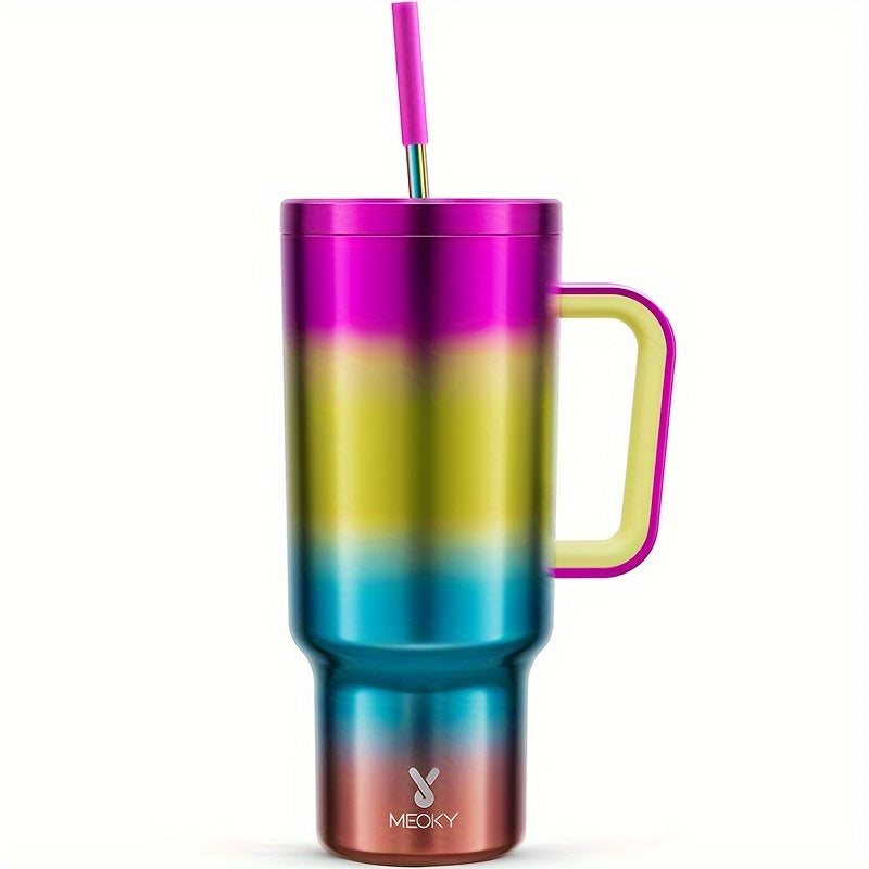 Mug 40 Oz Stainless Steel Tumbler With Lid And Straw - Insulated Water Bottle Keeps Drinks Cold For 34 Hours Or Hot For 10 Hours - Perfect For Outdoor Activities, Camping, Hiking, And Traveling - Includes Handle And Gift Drin