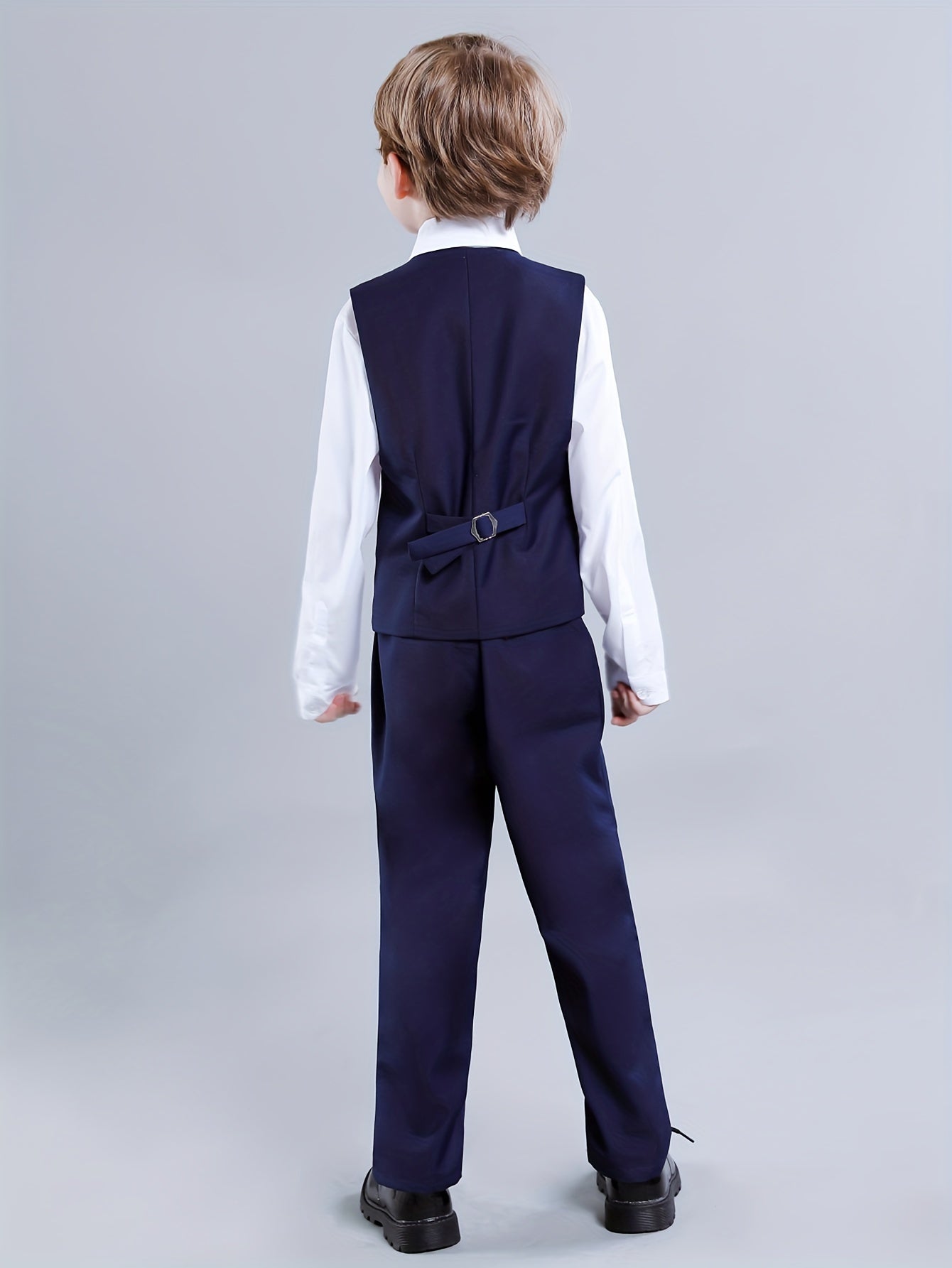 Furuyal Boys' 4pcs Formal Suit Set Vest Pants Collared Dress Shirt And Tie Boys' Suit Size 6-16Y Boys Suits Suitable For Music Festival Graduation Season Party