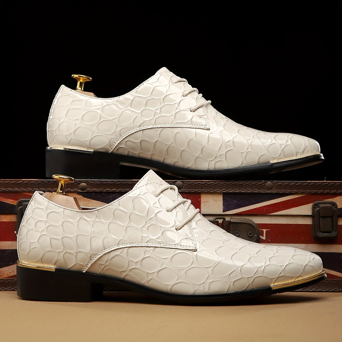 Plus Size Men's Vintage Plain Toe Derby Shoes, Comfy Non Slip Lace Up Durable Rubber Sole Business Occasion Shoes, Men's Footwear