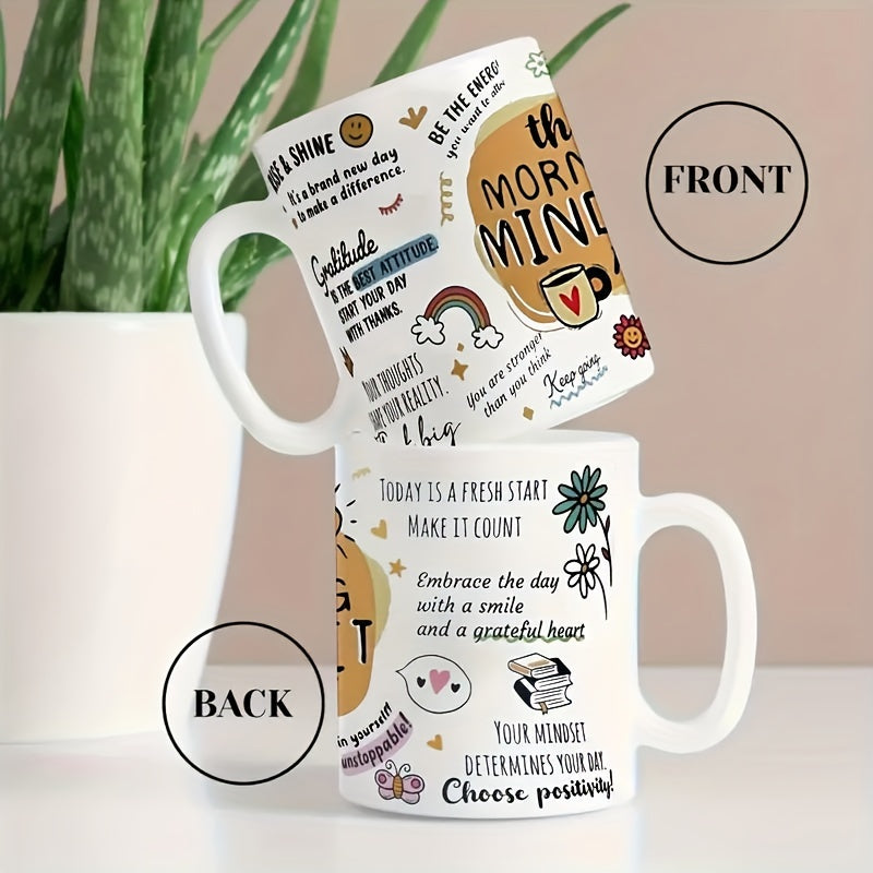 1pc 11oz Inspirational Ceramic Coffee Mug with Positive Mindset Quotes - Reusable Dishwasher Safe Motivational Mug for Hot & Cold Drinks, Vibrant Sunrise & Floral Design, Perfect Gift for Birthdays, Holidays, Office & Home Us