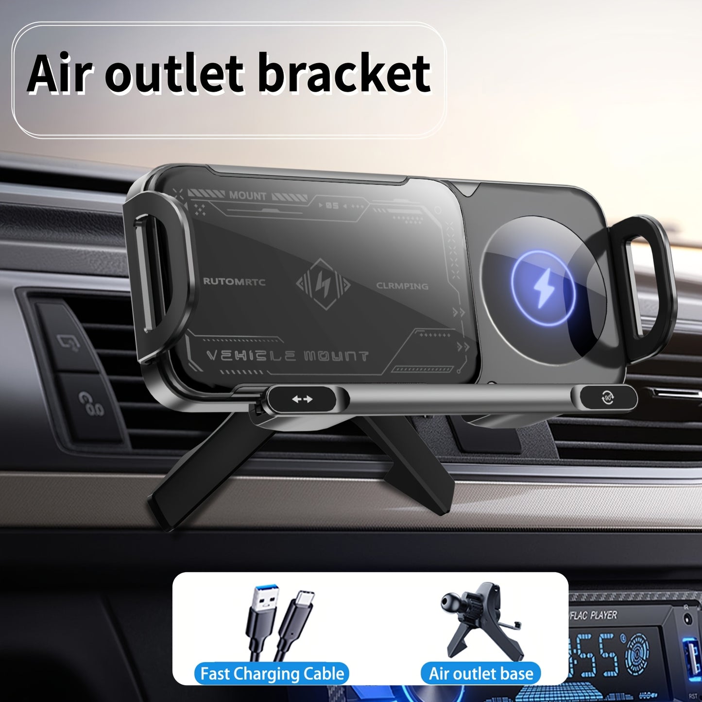 15W Wireless Car Charger Holder For Z Fold6 Fold5 Fold4 Fold3 Fold2 Fold Ultra 16/15/14/13/12 Pro Max 4.3-inch-6.9-inch Mobile Phone Automatic Clamping, Electric Horizontal And Vertical Screen Adjustment Angle, Fast Charger