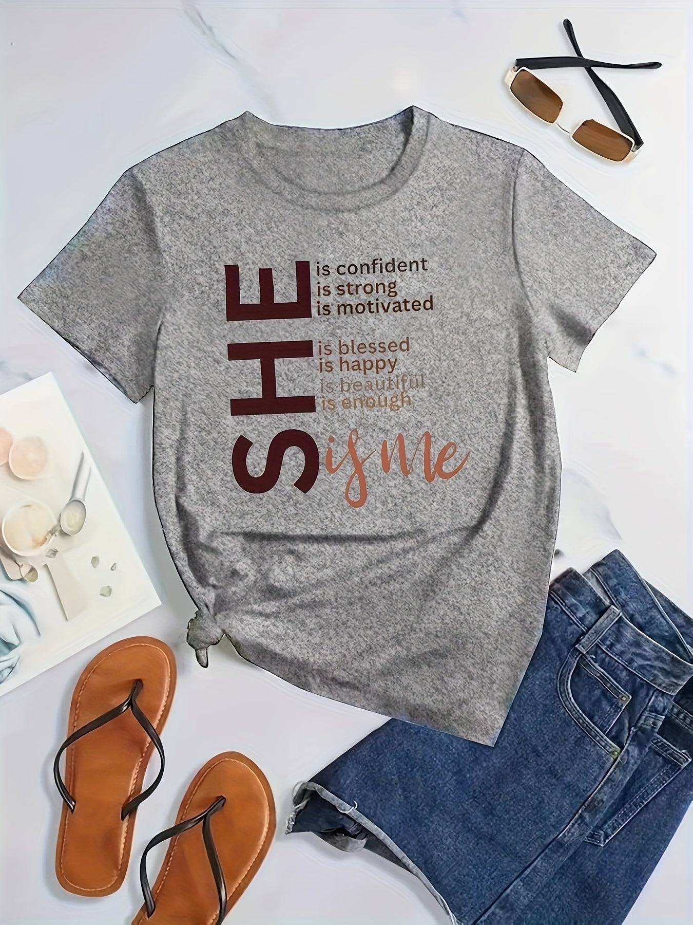 Plus Size She Is Me Print T-Shirt - Women's Casual Crew Neck Short Sleeve Tee, Plus Size Clothing with Fun Graphic Design