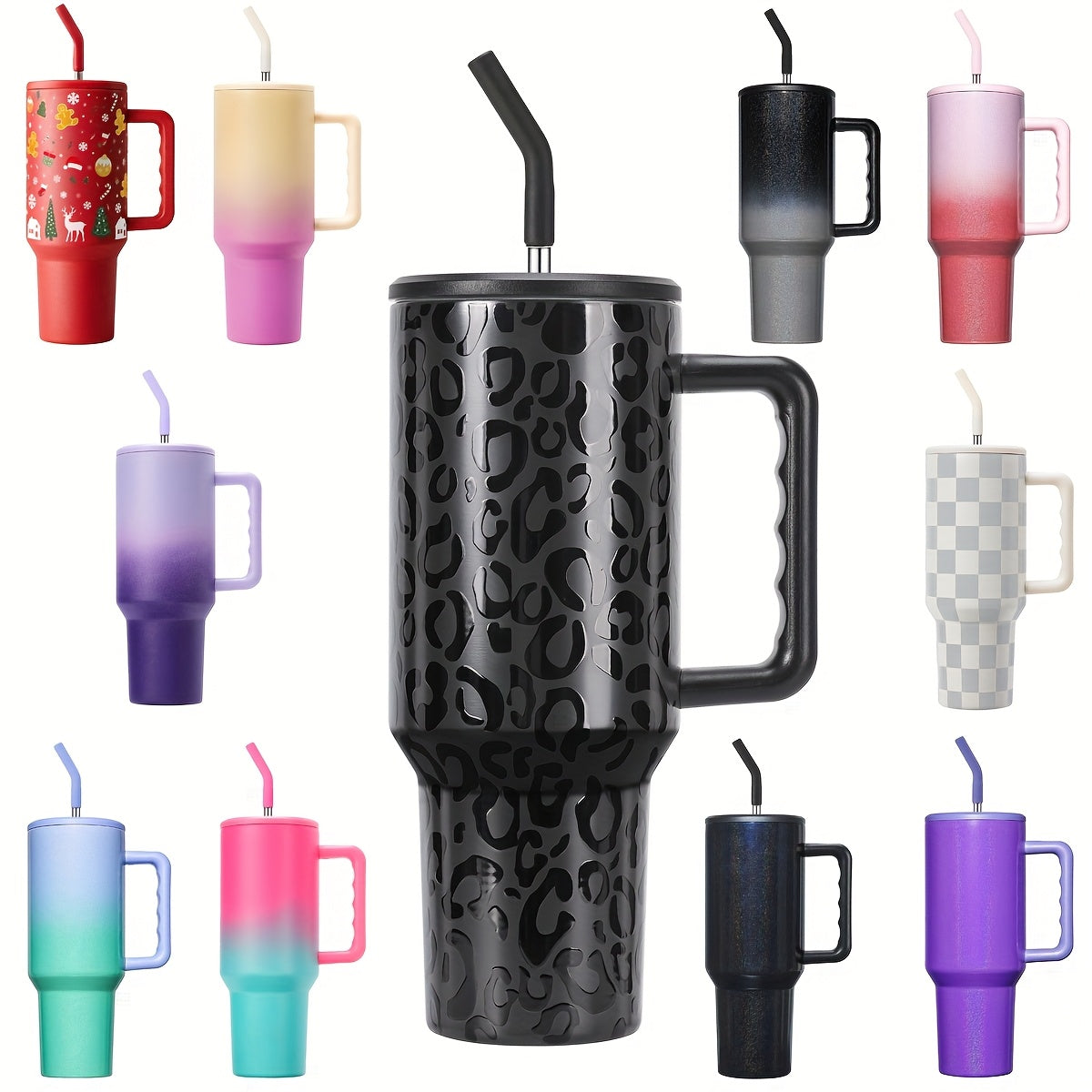 1 Holds 40 Oz Insulated Cup With Lids And Straws&Handle, Durable Stainless Steel Travel Coffee Mug, Reusable Straw, Suitable For Hot And Cold Drinks, BPA-free Metal Water Bottles, Valentines Day Gifts, Wedding, Mens Gifts, Gi