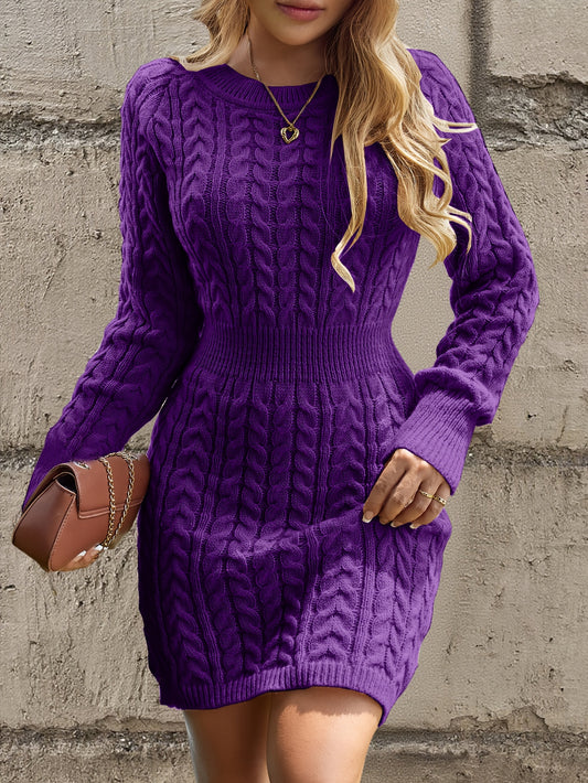 Women'S Sweater Dress - Elegant Purple, X-Line Silhouette, Non-Transparent Fabric for Everyday & Formal Events - Easy Care Sweater Dress Outfit, Cute Sweater Dresses, Casual Wear, Textured Knitwear, Quality Craftsmanship, Off