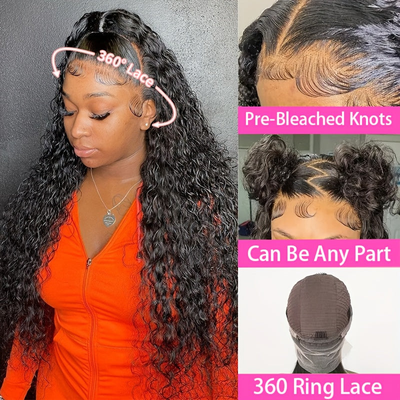 200 Density 360 Full Lace Front Human Hair Wig - 20/22/24 Inch Water Wave Curly Wig with Natural Look for Valentine's Day & Spring Festival, Unisex Design for All Ethnicities, Versatile Hair Wig | Side Part Wig | Wig Accessor