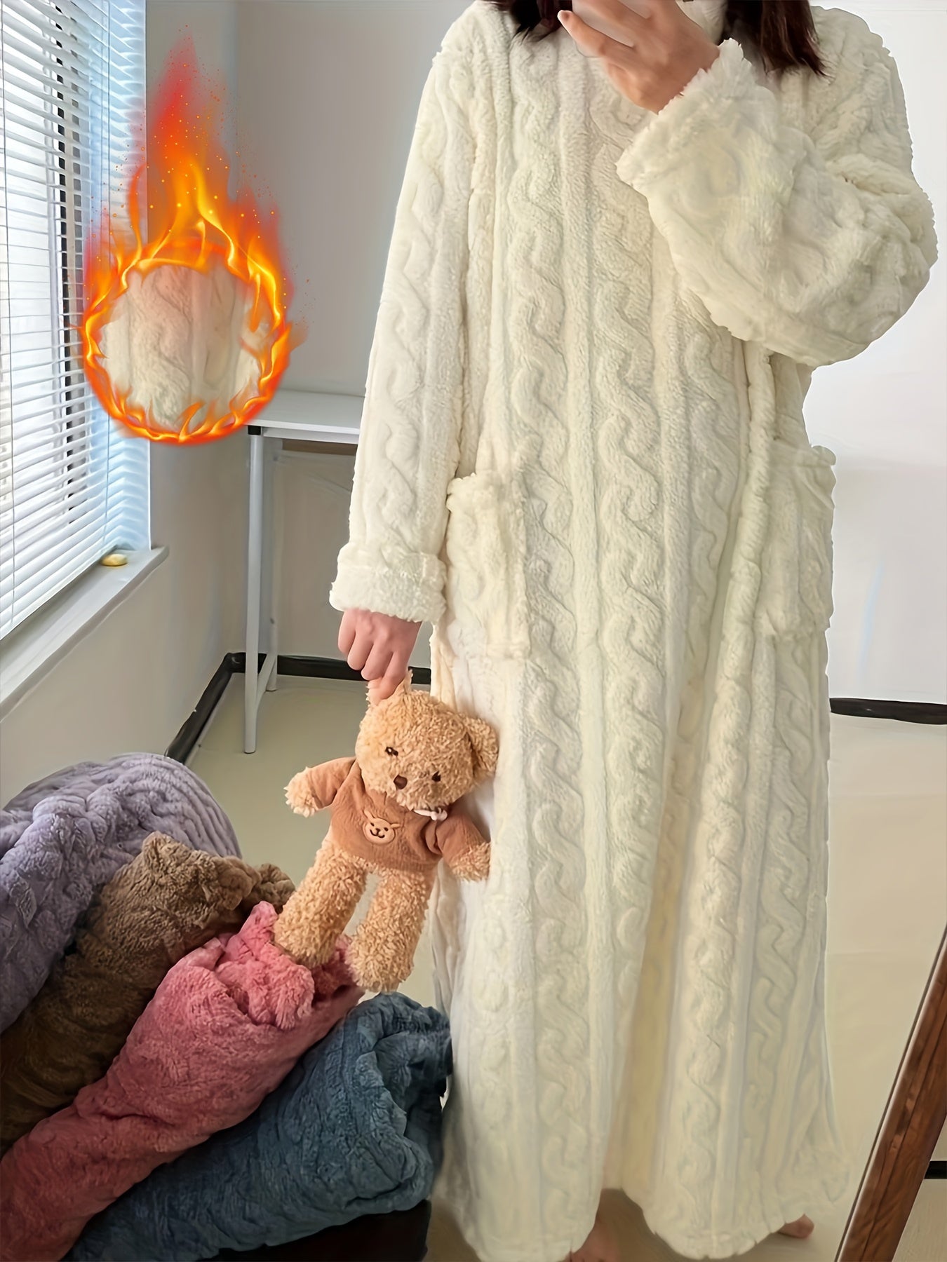 [Ultra-Soft Sleeprobe] Ultra-Soft Women's Heavy-Duty Coral Fleece Sleeprobe | Long Robe with Pockets, Non-Sheer Winter Nightgown for Cold Weather, Machine Washable Loungewear for Home, Spa, Lounge - Plush Robe, Cozy Home Atti