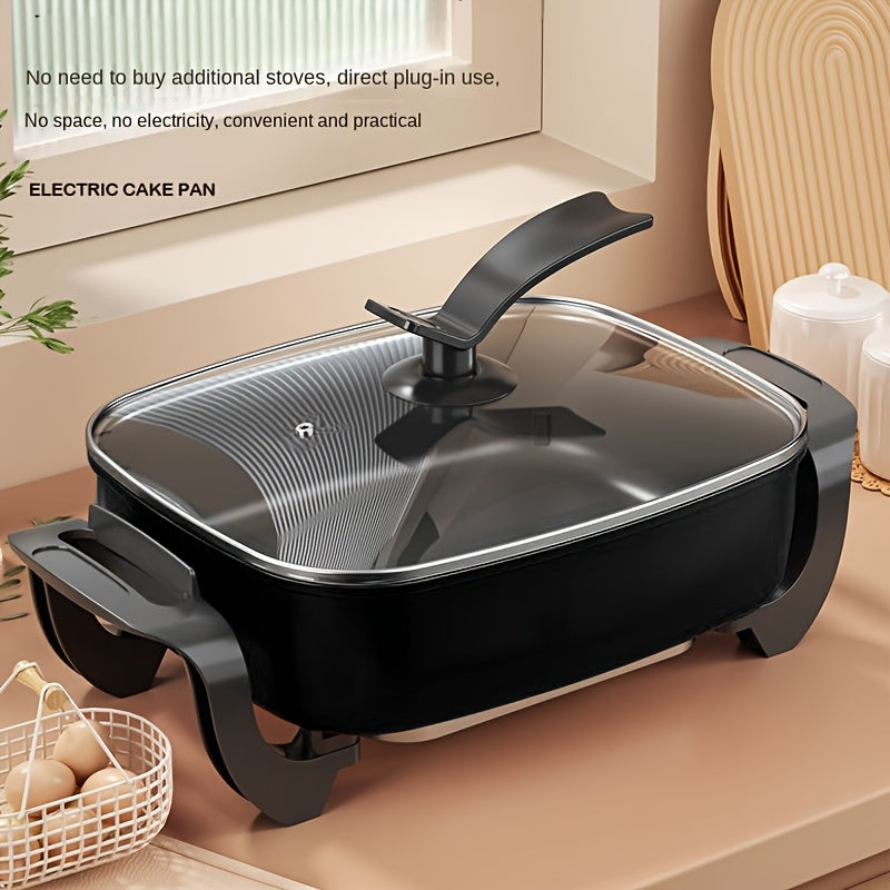 1pc 12x12 Inch Non-Stick Ceramic Electric Pot with Glass Lid, Aluminum Body, 1500W Adjustable Temperature Controller, for Frying, Baking, Steaming, or Boiling, Easy to Clean, 110V US Plug, Perfect for Home Use