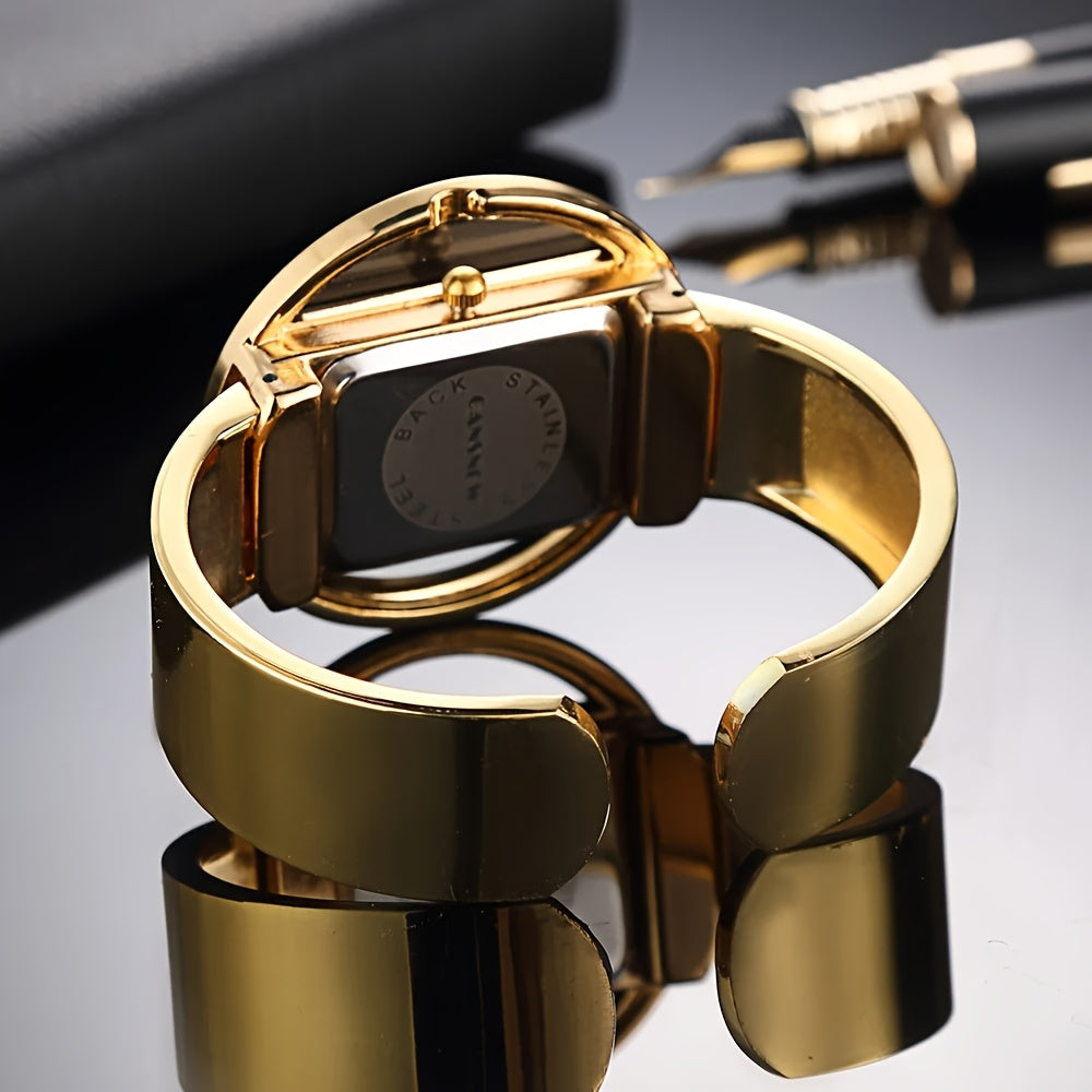 Luxury Women'S Hollow Dial Quartz Wrist Watch, Round Analog Display, Alloy Case & Strap, with Button Battery for Fashion Accessory