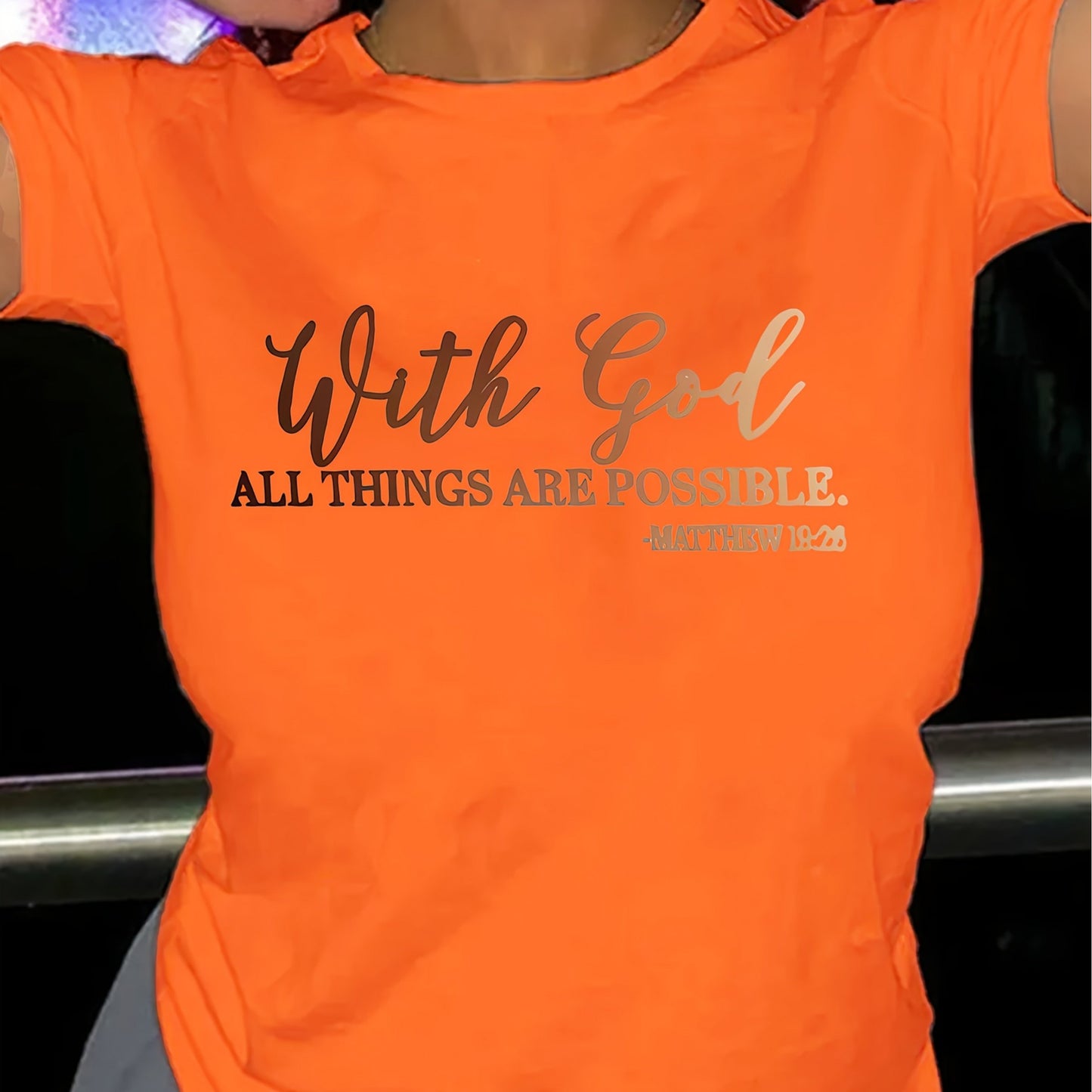 [Soft Christian Faith T-Shirt] Women's Soft Everyday Christian Faith T-Shirt | 'With God Everything is Possible' Bible Verse (Matthew 26:4) | Light Blue Casual Top for Church, Everyday Outfits | Machine Washable, Durable, Com