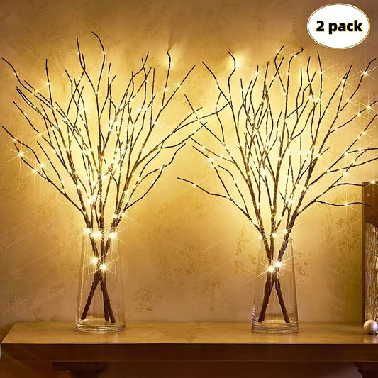 2pcs Set of Simulated Tree Branch Shaped LED Lights, Battery Powered, Each with 20 Leds, Vase Filled Artificial Small Tree Branch Decorative Light, Cool Decoration, Room Bedside Lamp, Romantic Home Decoration Halloween Decora