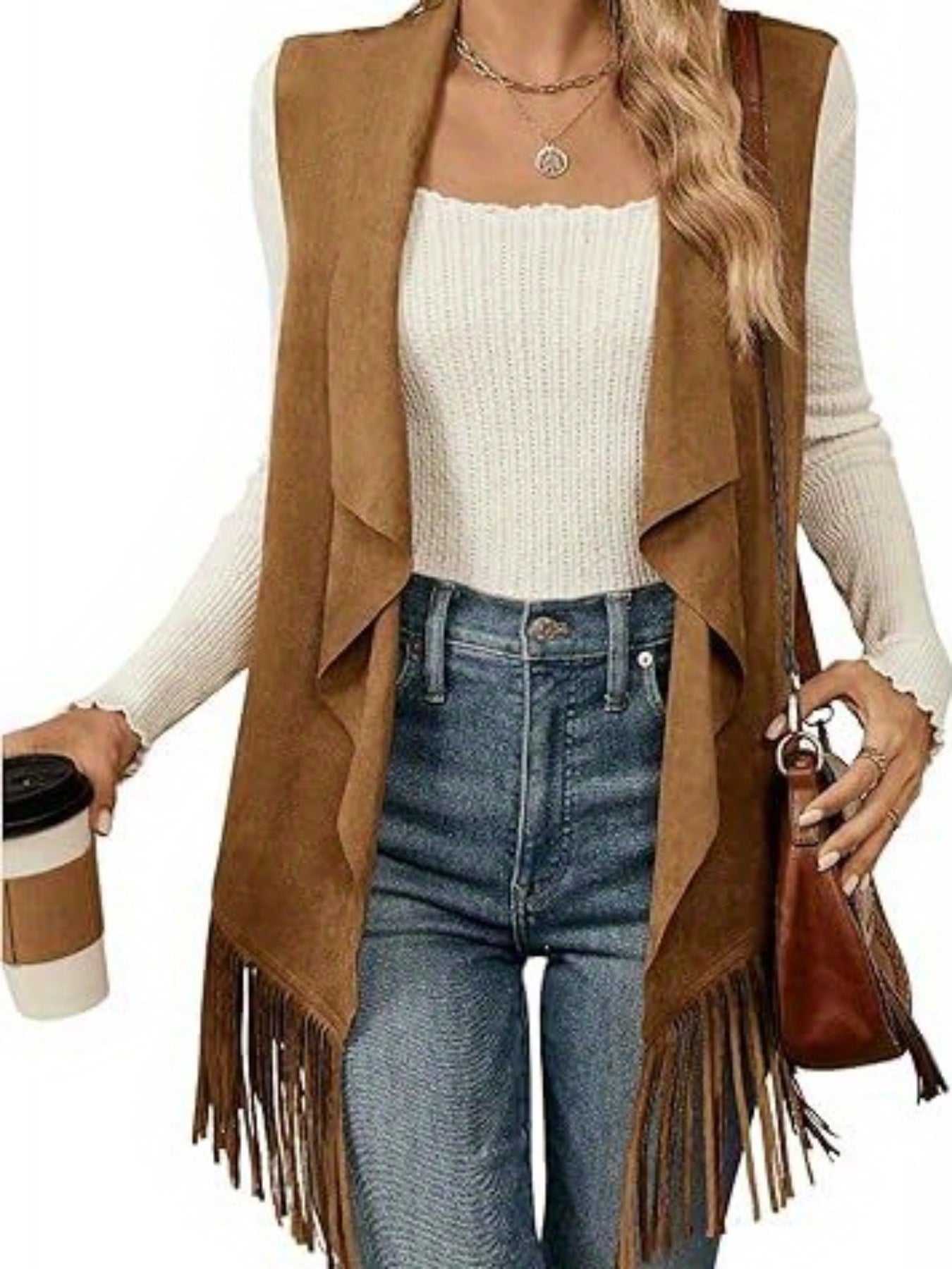 Womens Tassel Vest 70s Hippie Costume Sleeveless Cowgirl Western Outerwear