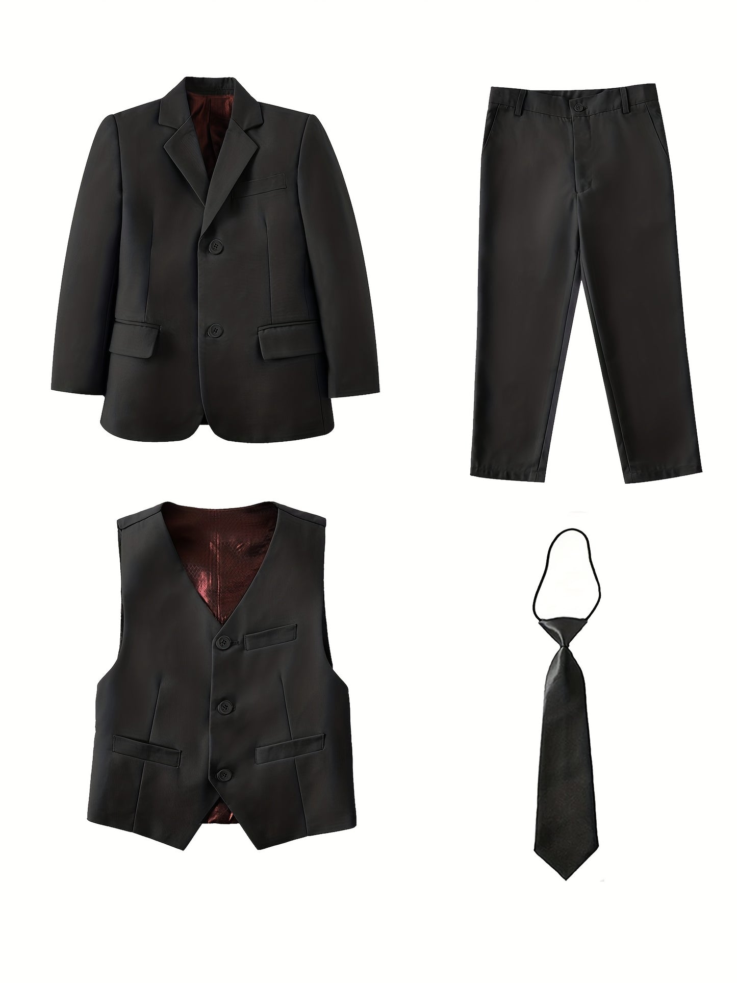 Lycody Boys Suits 4pcs Black Blazer Vest Pants With Random Tie Suit Set For Boy Slim Fit Kids Formal Wedding Dress 5-16Y