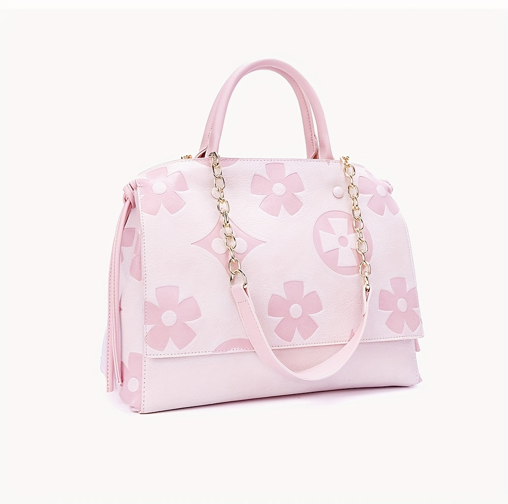 [Elegant Floral Tote Bag] IVKMIVK Women's Floral Embossed Tote Bag - Elegant Synthetic Faux Leather with Golden-Tone Hardware, Large Capacity, Perfect for Daily Commute, Office, and Travel | Floral Embossed Design | Office To