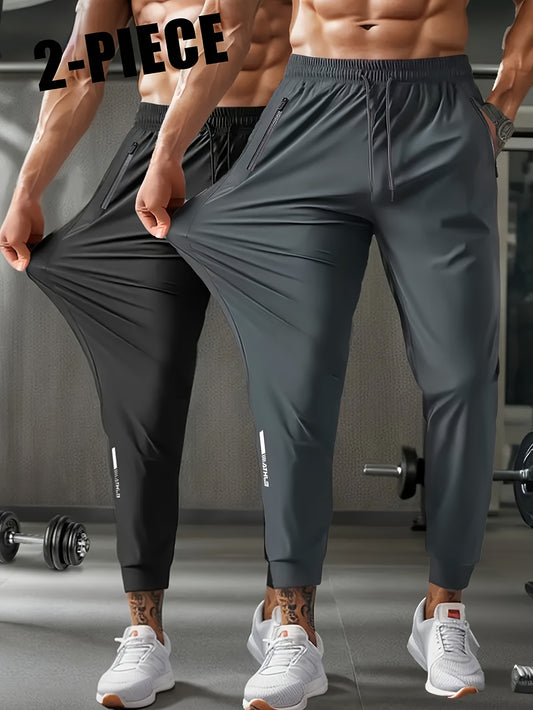 2pcs Gym Workout Pants - Quick-Dry Stretch Nylon Athletic Leggings, Non-See-Through Lightweight Workout Pants with Drawstring Waist for Women/Men, Gym, Running, Yoga - Breathable Summer Athletic Shorts, Gym Clothes, Gym Appar