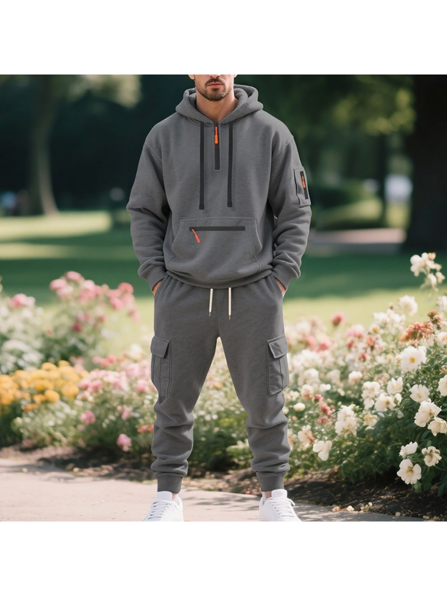 1 Set 2pcs Men's Athletic Casual Tracksuit - Fleece Lined Hooded Long Sleeve Pullover Sweatshirt & Pocketed Sports Pants, Warm Fleece Lining with Breathable Fabric, Perfect for Daily Wear, Outdoor Activities, Home Leisure - M