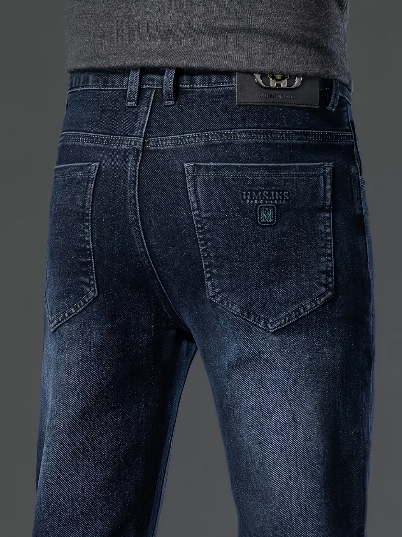 HME Men'S Thermal Insulated Fleece-Like Faux Denim Faux Denim - Mid-Rise Straight-Leg Winter Pants with YKK Zipper Closure, Machine Washable & Beltless Design, Business Casual & Casual Attire, Cold-Resistant Stretch Fabric (R