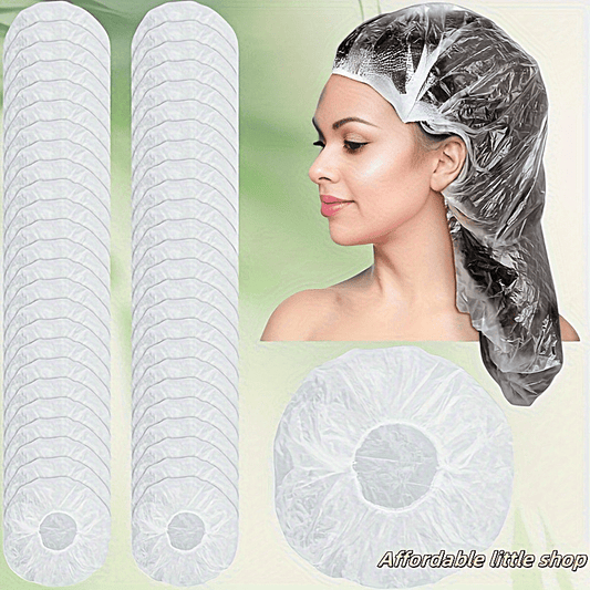 50pcs Extra Large Thick Disposable Shower Hair Dye Cap - White Transparent Elastic, Suitable for Women with Thick Long Hair, Locs, Braids - Ideal for Travel, Spa, Home, Hotel, Hair Salon, Barber Shop Styling Tools, Oil-Proof