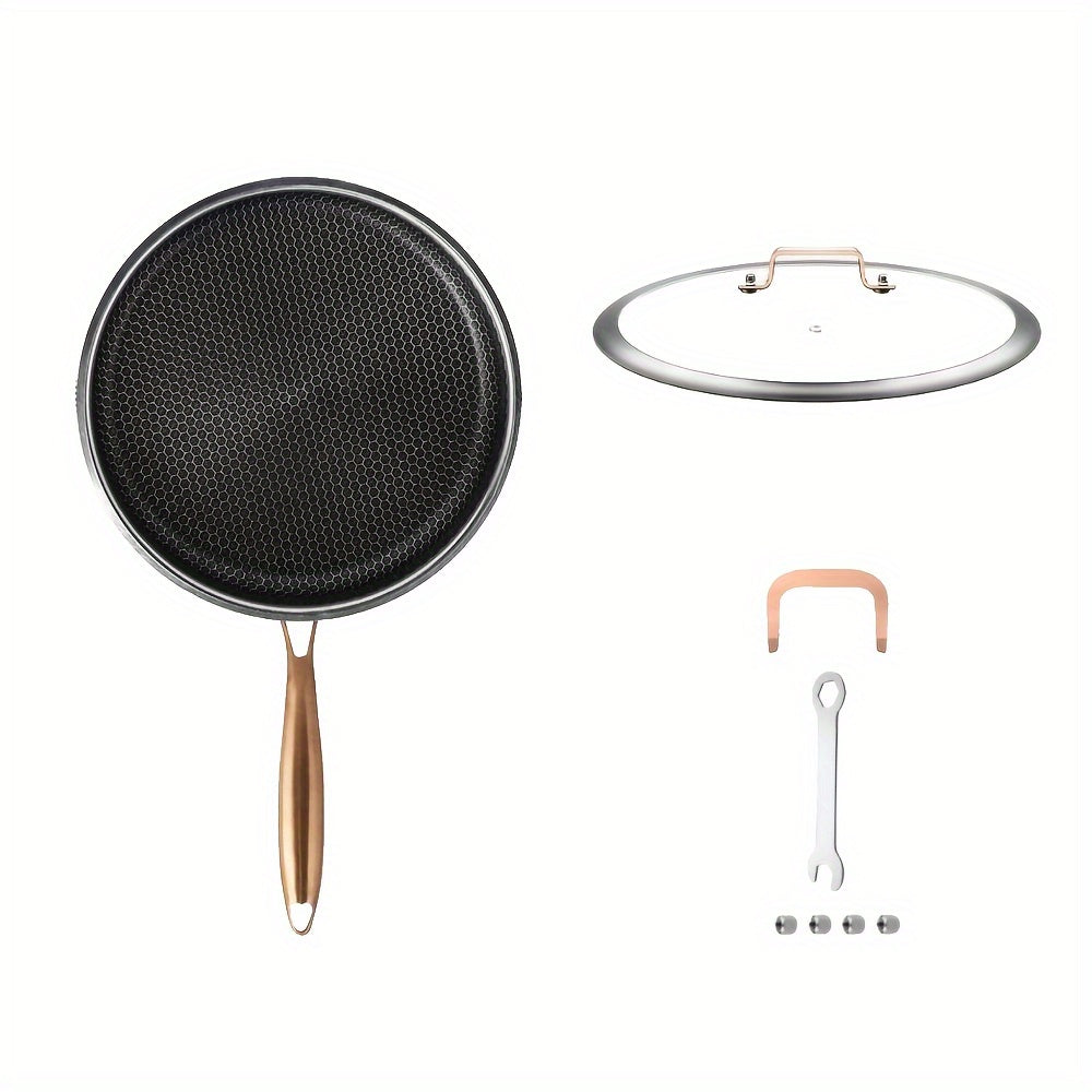 Heavy-Duty Commercial & Home Use - 11-Inch Stainless Steel Wok Fry Pan with Lid - Non-Stick Cookware, Induction & Gas Stove Compatible, Even Heat Distribution - Ideal for Stir-Fry, Pasta, Deep Frying, Searing - Durable Kitche