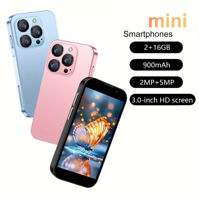 Mini 3G Smartphone - 3.0" HD Touchscreen, Face ID, Dual SIM, 2GB+16GB, Long-Lasting 1000mAh Battery, USB-C Charging, Compact & Portable Design, Perfect Gift for Youngsters