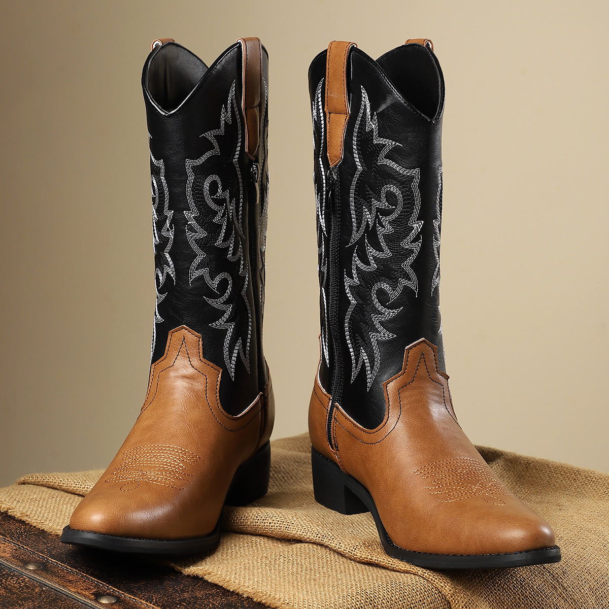 [Father's Day, Cowboy Boots] Father's Day Gift | Men's Retro Western Cowboy Boots | Embroidered Tall Chelsea Boots