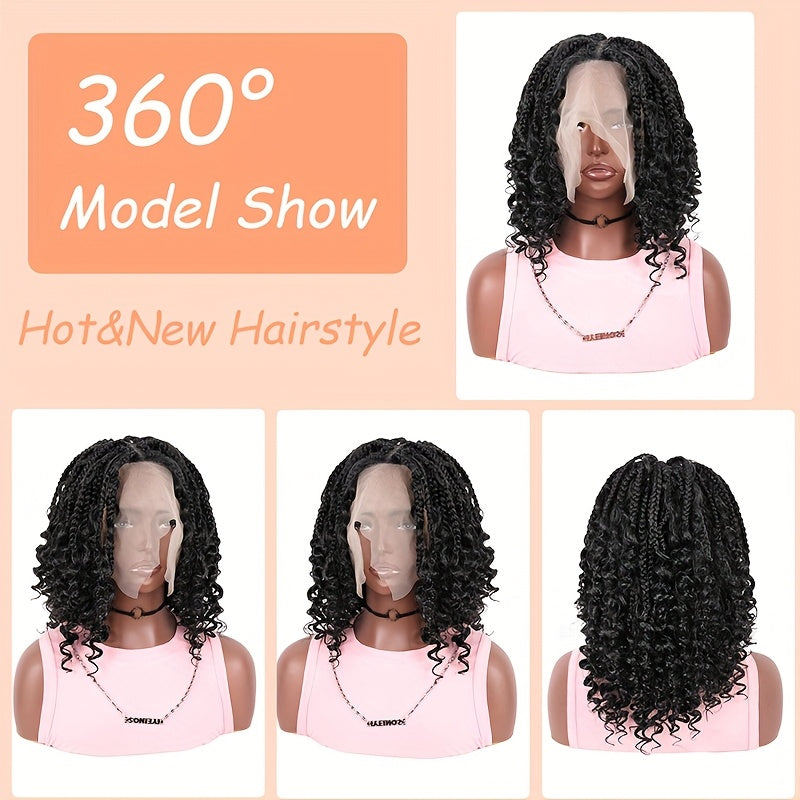 16 Inch 13x6'' HD Lace Short Braided Wigs for Women Bob Knotless Boho Braided Wigs Hair Premium Synthetic Braided Lace Front Wig, Lace Front Wig Synthetic, Pre Plucked Lace Front Wig, Wig Braids, Wig, Lace Front Wig, Protecti